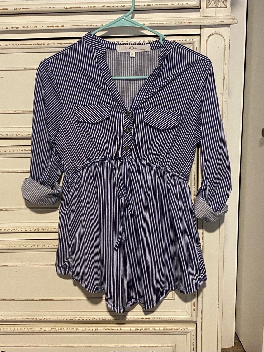 Eden & Olivia Navy and White Striped Drawstring Tunic